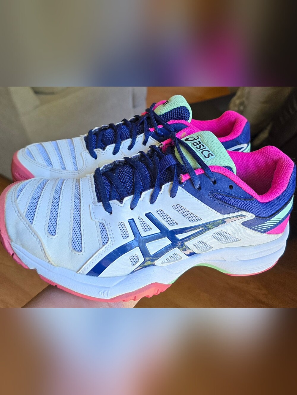 Sz 6.5 Women's ASICS GEL-SOLUTION SLAM 3 White/Indigo Blue/Pink Tennis Shoes